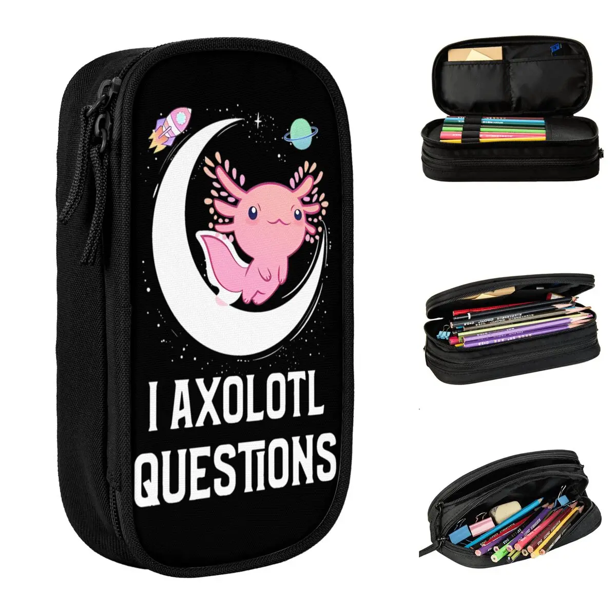 I Axolotl Questions Pencil Cases Mexican Salamander Animal Pencilcases Pen for Girl Boy Large Storage Bag Office Gift Stationery