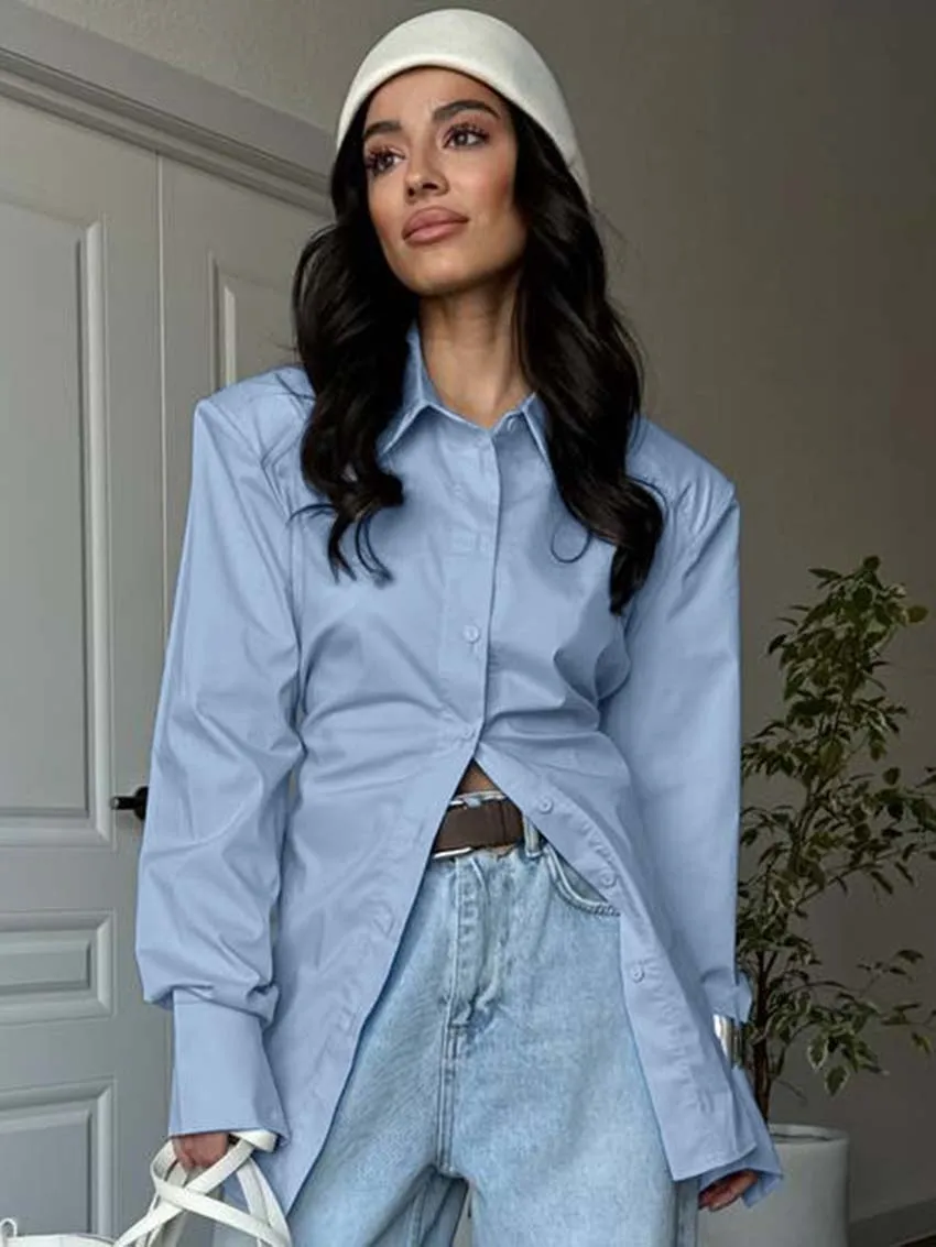 Oymimi Elegant White Cotton Women's Shirt Casual Turn-Down Collar Long Sleeve Blouses Fashion New Single Breasted Shirts Female