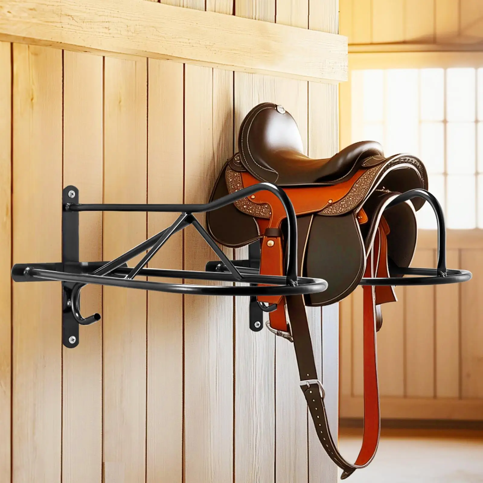 8 Packs Wall Mount Horse Rack with Pad Bar 27.3 x 16.3 x 12.5 in Portable Stand for english and Western Saddles for equestrian Tack Storage Black