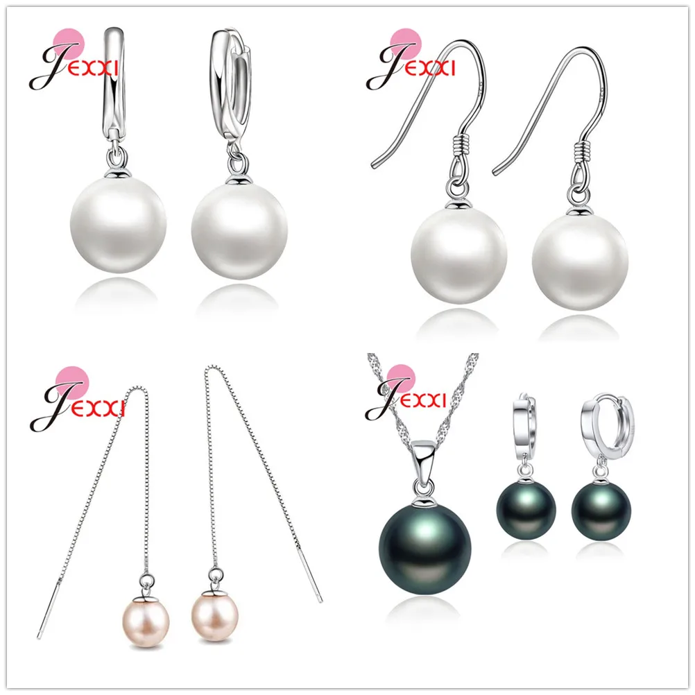 Elegancka 925 perła z polerowanego srebra spadek kolczyki dla kobiet dziewczyna modne prezenty Party Dangle kolczyki Brincos
