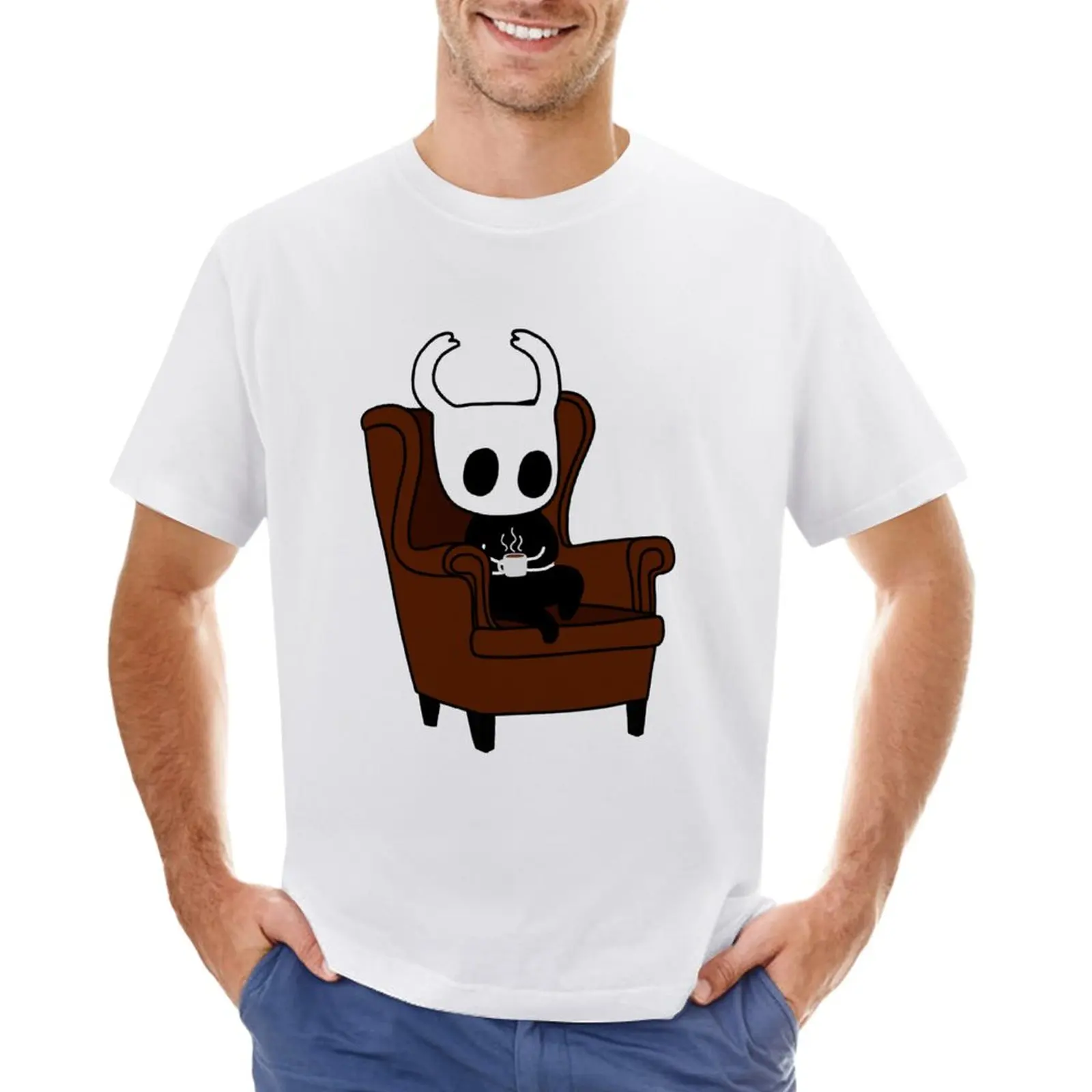 Hollow Knight with a cofee in a couch T-Shirt sweat boys animal print tops fruit of the loom mens t shirts