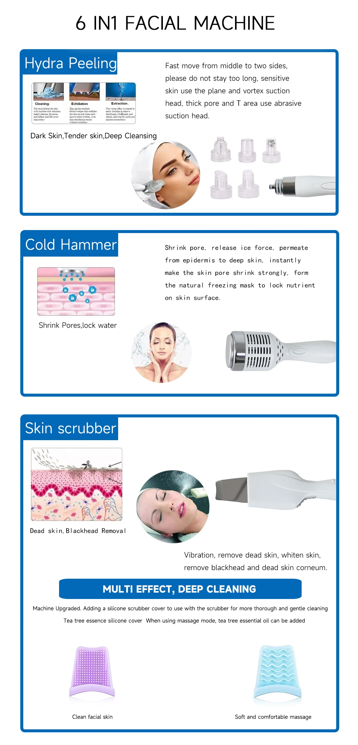 เครื่องพ่นสเปรย์ไฮโดรเดอร์มาเบรชั่น 6 in 1 พร้อมระบบพ่นออกซิเจน ลอกผิวด้วยน้ำ ทำความสะอาดผิวหน้าด้วย RF ยกกระชับผิว ทำความสะอาดผิวด้วยไมโครเดอร์มาเบรชั่น