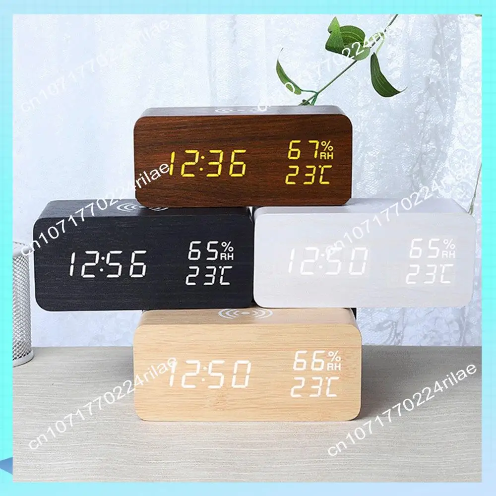 Réveil numérique A17Z, réveil de température et d'humidité, horloge électronique LED, chargeur sans fil pour Smartphone