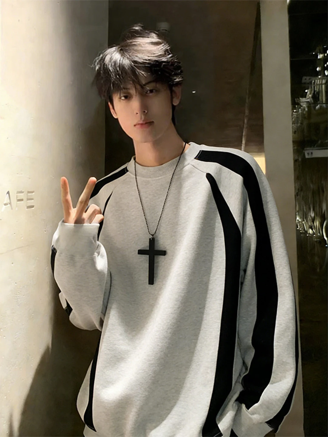 

American Sle Deconstructed Patchwork round Ne Sweatirt Men's Spring Autumn Heavyweight Long Sve T-irt Base Layer Top