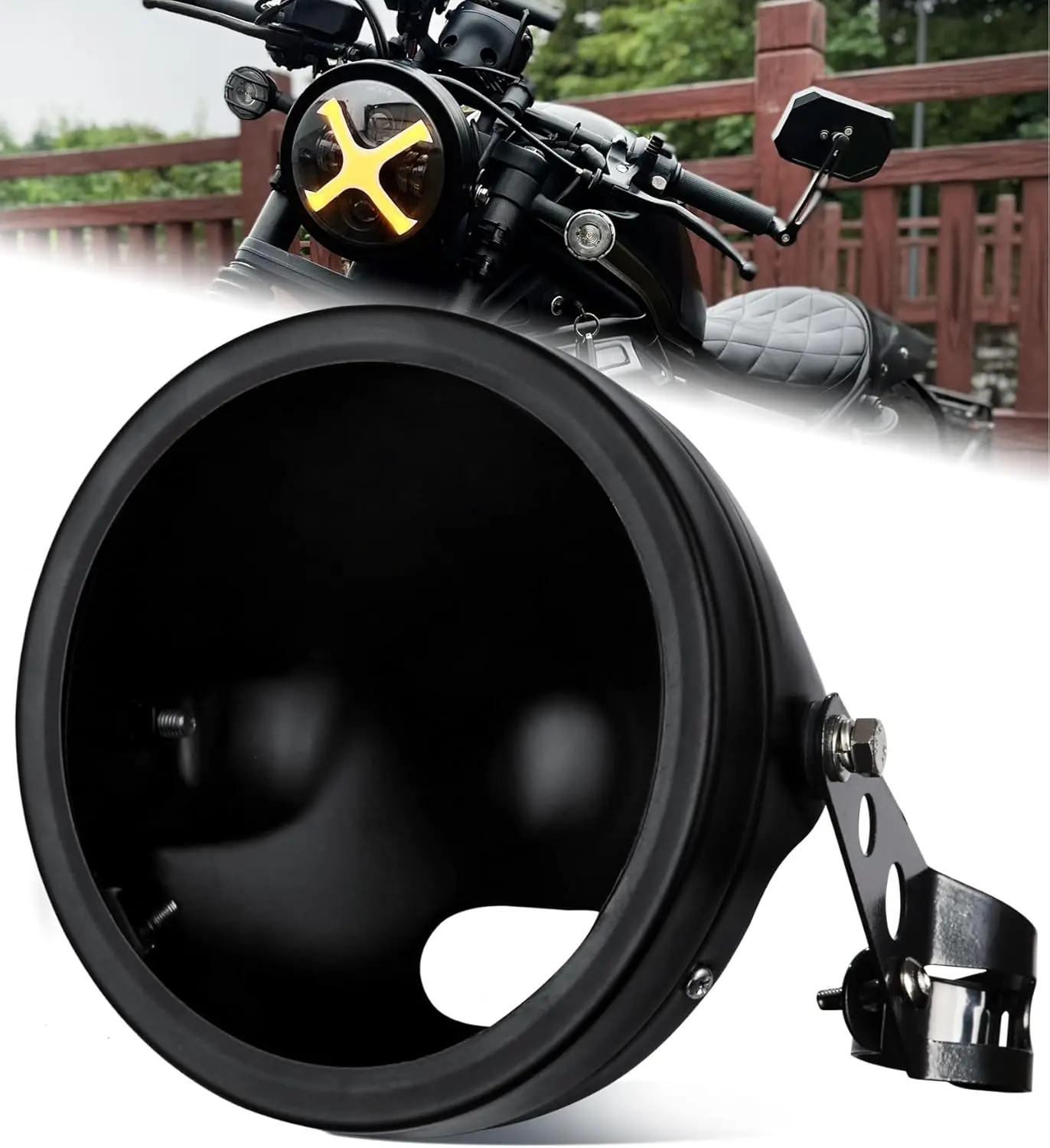 7 Inch Motorcycle Headlight Housing Bucket with Stainless Steel Bracket for KAWASAKI Honda CB400 Yamaha Suzuki