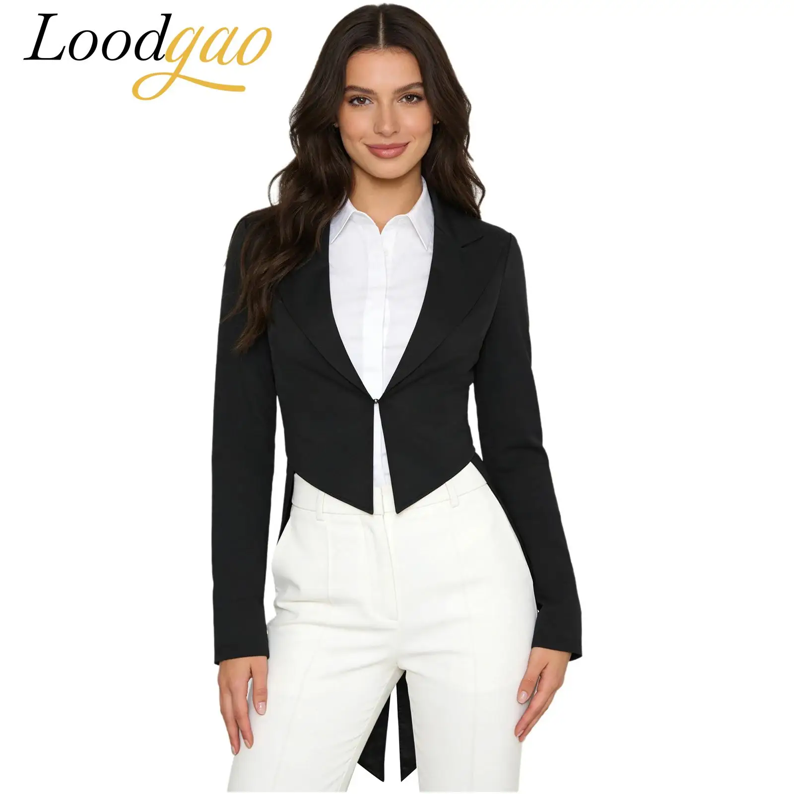 

Womens Tailcoat Waitress Cosplay Costume Blazer Jazz Dance Swallowtail Jacket Tuxedo Coat for Nightclub Cocktails Outerwear