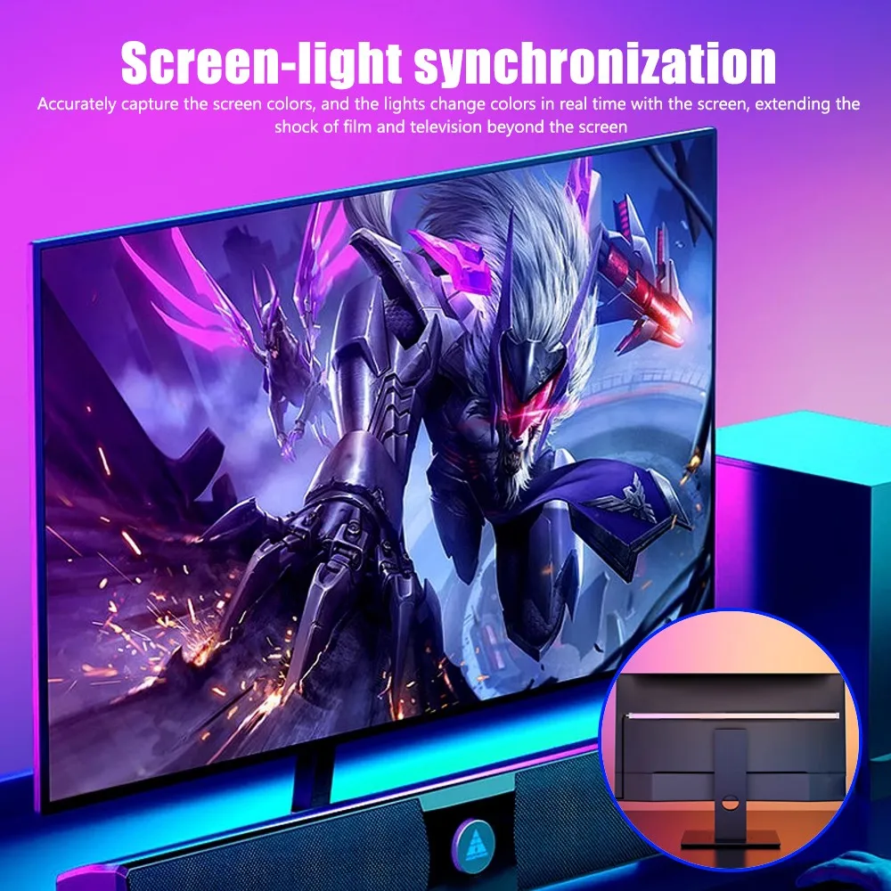 E2 Smart Gaming LED Strip Lights PC Backlight RGB Sync Light Bar Computer Monitor Screen Sync Lights APP Control Game Room Decor