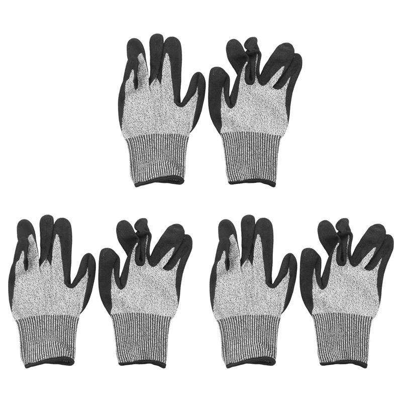 Guantes resistentes a los cortes Nivel 5, ajuste elástico cómodo 3D, espuma de nitrilo duradera Power Grip, gris, 3 pares (L)