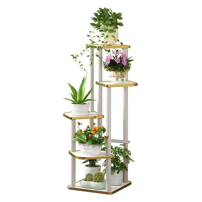 Solid Wood Multi Tier Plant Stand Floor to Ceiling Flower Shelf for Balcony Living Room Indoor Greenery Display Rack