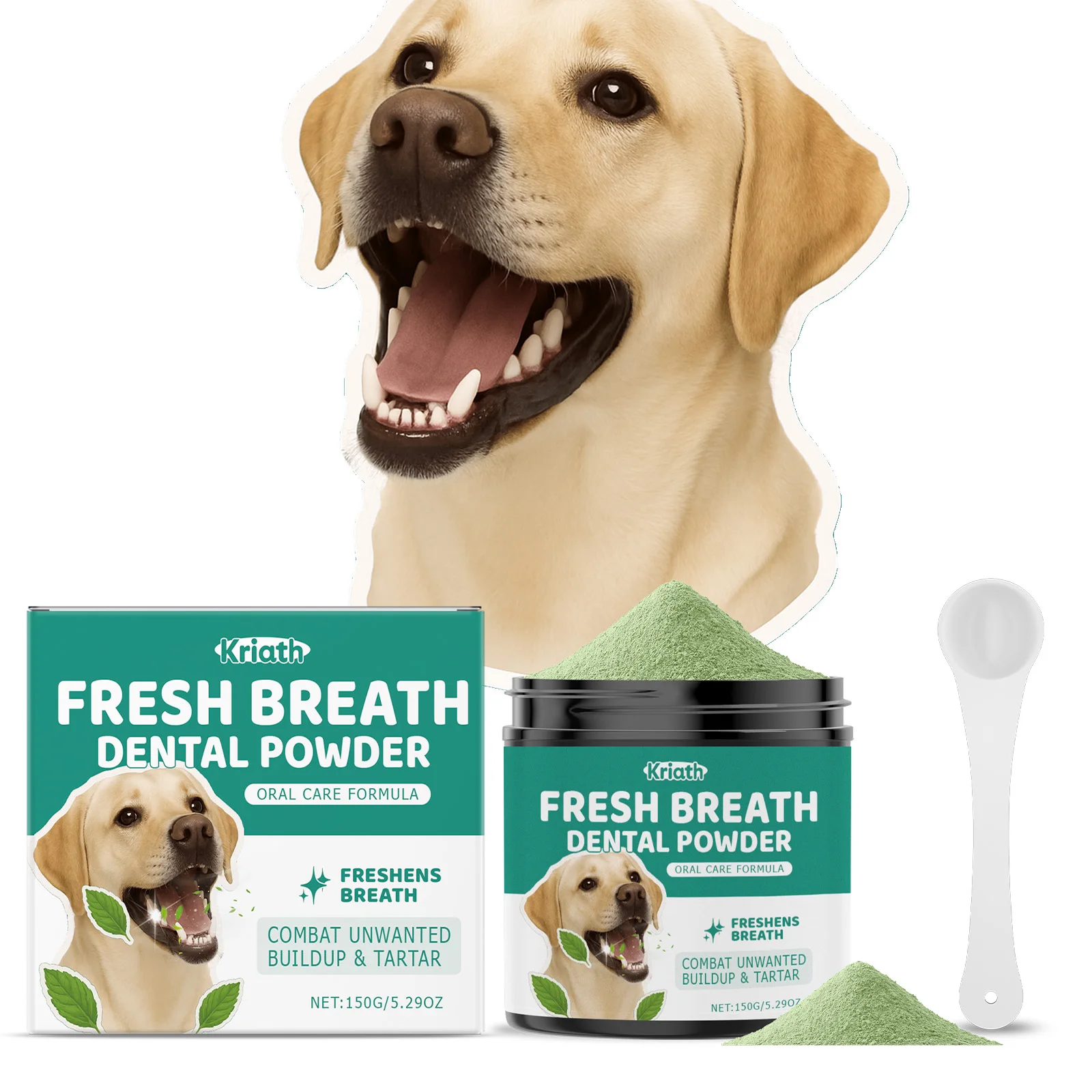 

Kriath Dog Tooth Cleaning Powder Cares for Oral Hygiene Gently Cleans Dog Teeth, and Keeps them fresh and clean Pet tooth Powder