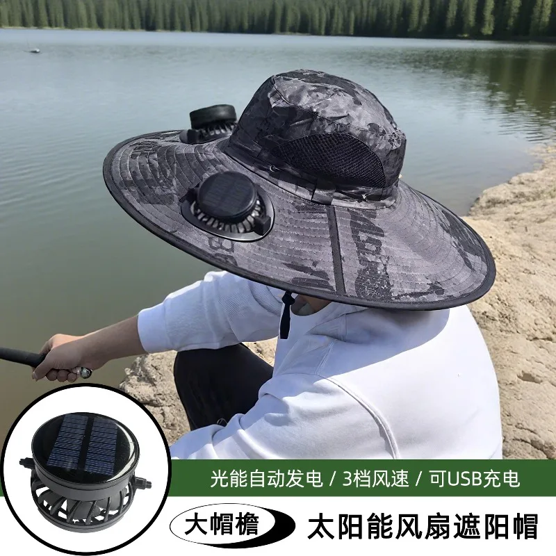 Solar powered fan cap for outdoor hiking, fishing, sun protection, foldable sunshade with fan cap