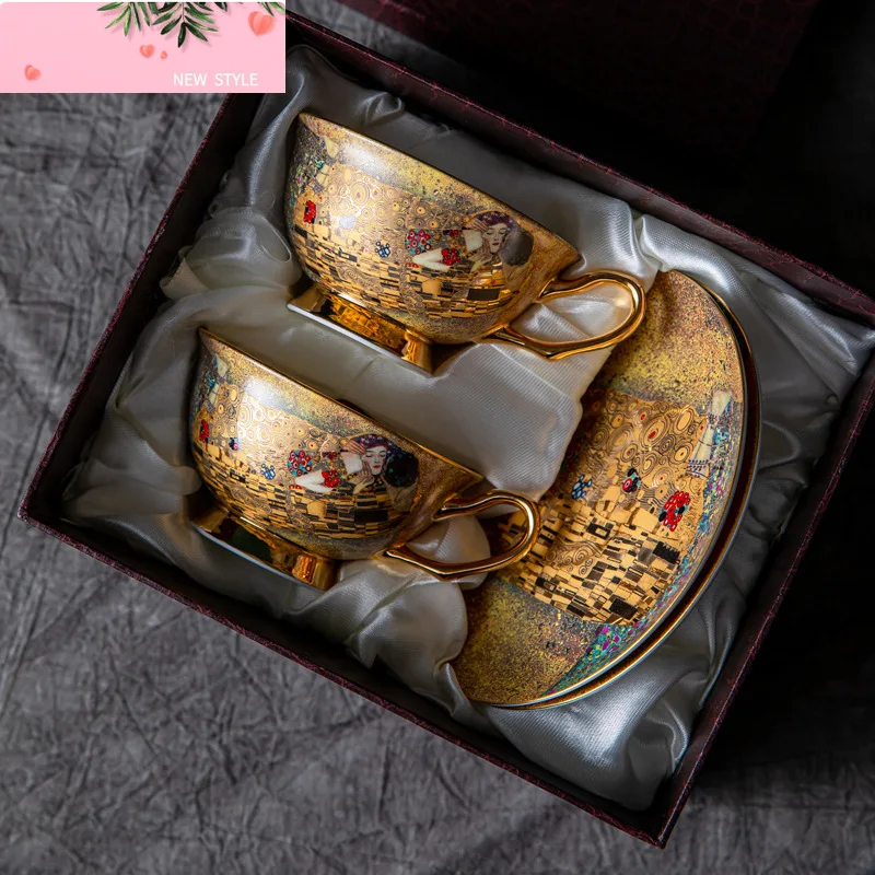 

European Coffee Set Bone China Coffee Cup And Saucer Set Retro Luxury Porcelain Cup For Birthday Gift Couple Set With Gift Box