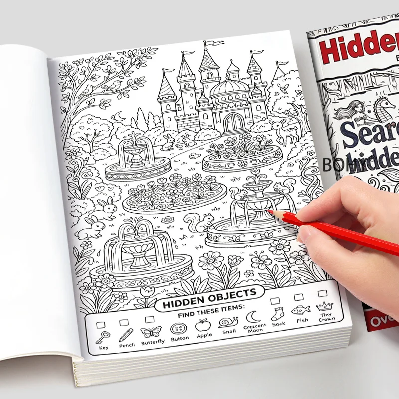 Quiet Art Coloring+Searching for Puzzles, A5 Size, Suitable for Adults and Elderly, 28 Pages, Brain Training Stress Relief Gift