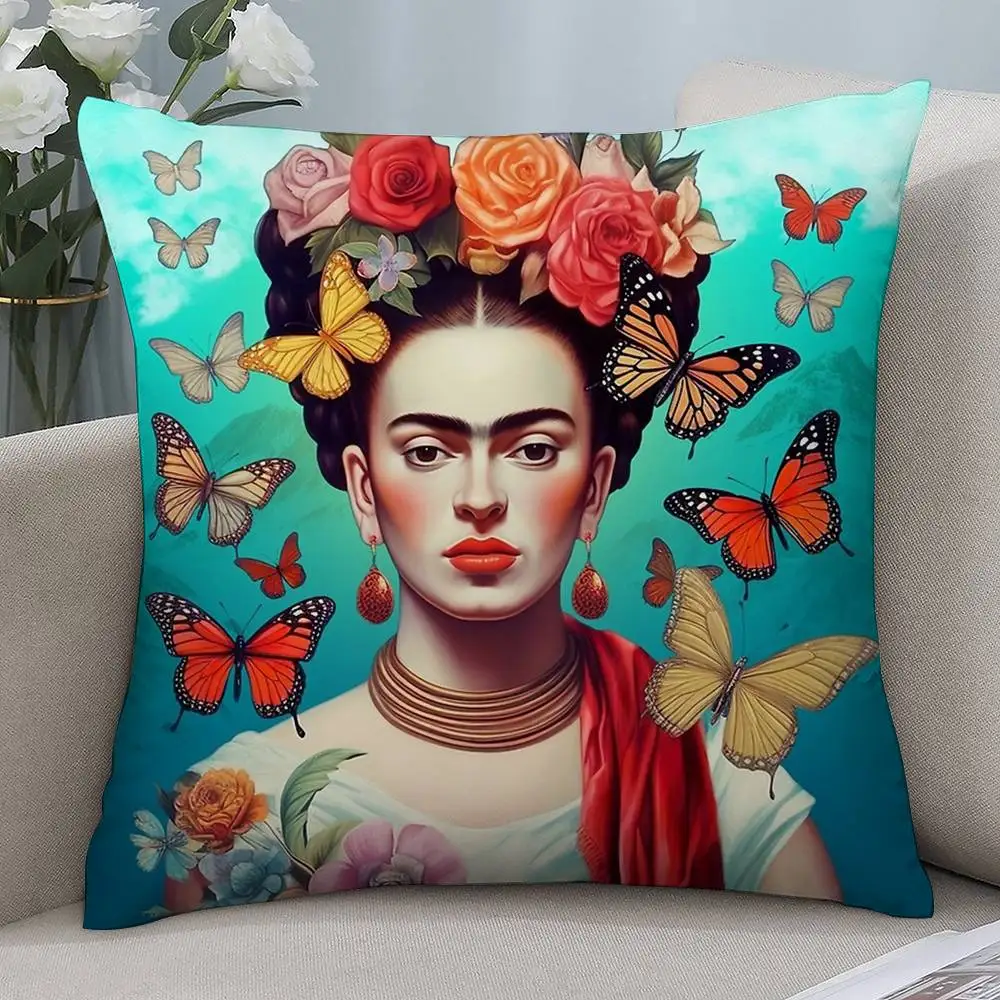 F-Frida K-Kahlo الفن كيس وسادة قصيرة أفخم الوجهين طباعة مربع رمي وسادة تغطي وسادة ديكور المنزل أريكة