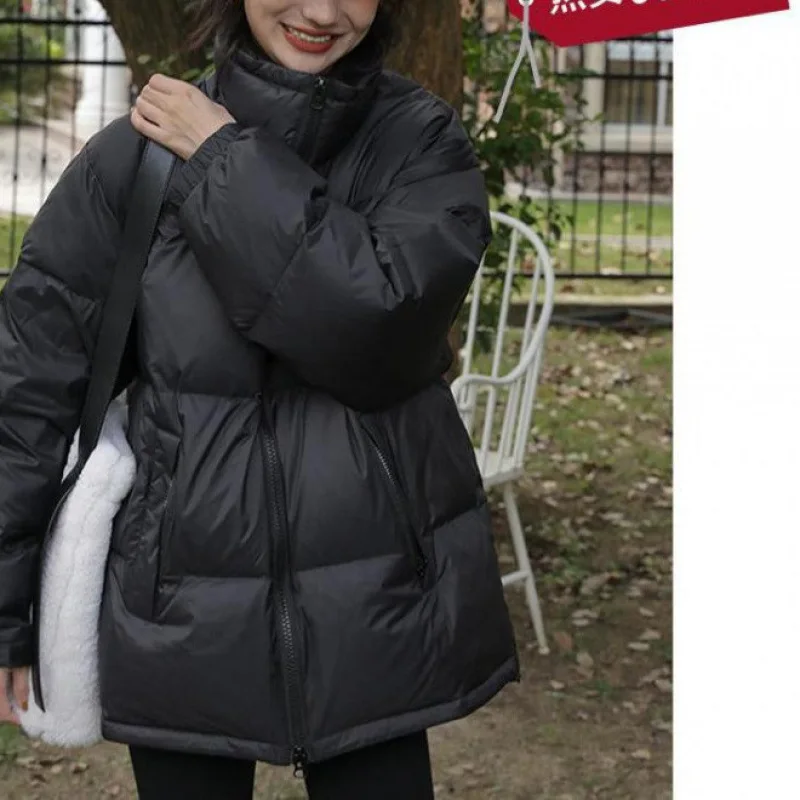 

Autumn Winter Girl's Parka Bread Cotton-Padded Jacket Thicken Women's Student Zipper Loose Solid Color Puffer Jacket Warm Coat