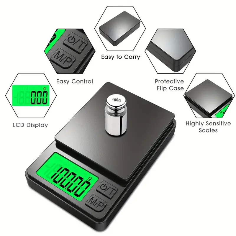 Precision Pocket Scale 1000g X 0.1g - Digital Gram Food Jewelry Ounces/Grains Scale with Backlit LCD - Mini Scale for Travel