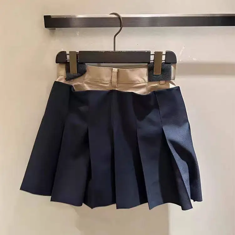 SACA summer contrasting color splicing pleated skirt pants