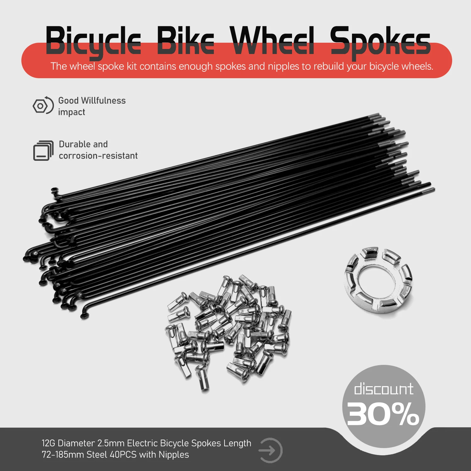 

40 шт., спицы для электрического велосипеда, 12 г, спицы для колес велосипеда, 125 мм, 136 мм, 158 мм, 162 мм, 171 мм, 185 мм, спицы, стальные с соответствующими гайками, ниппели