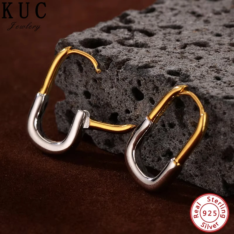 

925 Sterling Silver Original Certificate Fine Jewelry Gold Plated U Shape Hoop Earrings For Women Dainty Geometric Earring Gift