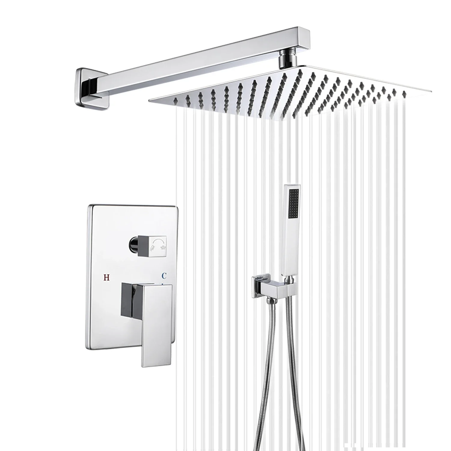 

Shower Head System With Handheld Square Shower Panel Head Hidden Wall-mounted Bathroom Shower Faucet