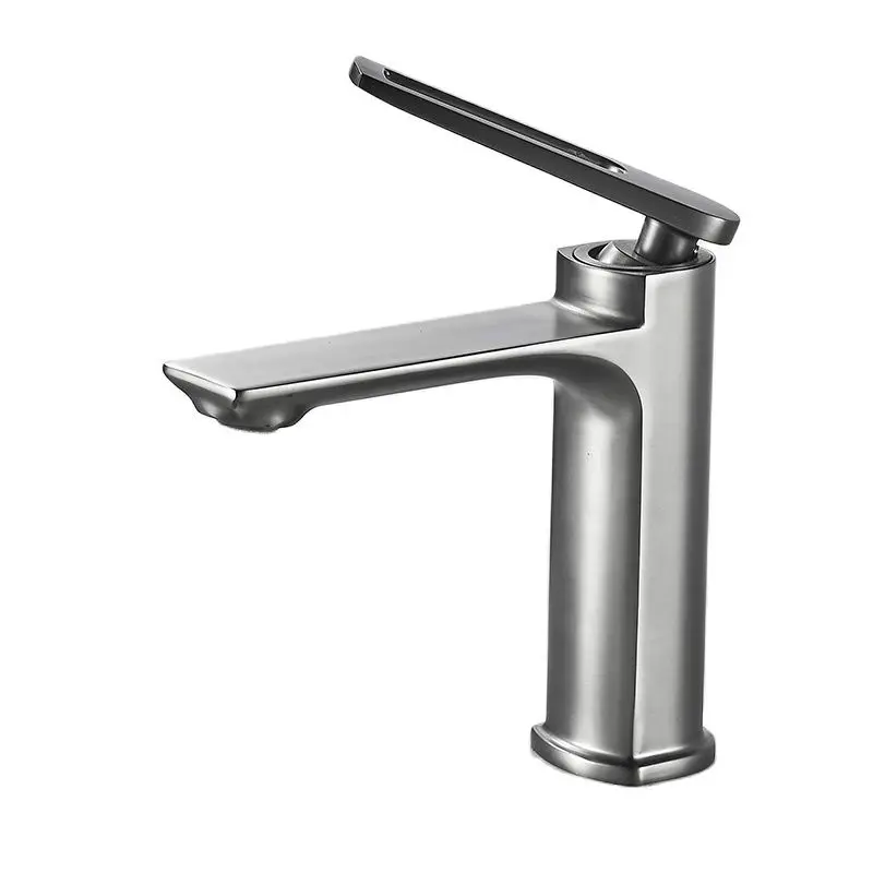 New Arrivals Basin Faucets Hot & Cold Solid Brass Bathroom Sink Mixer Tap Single Hollow Handle Style Deck Mounted Gun Grey/Black