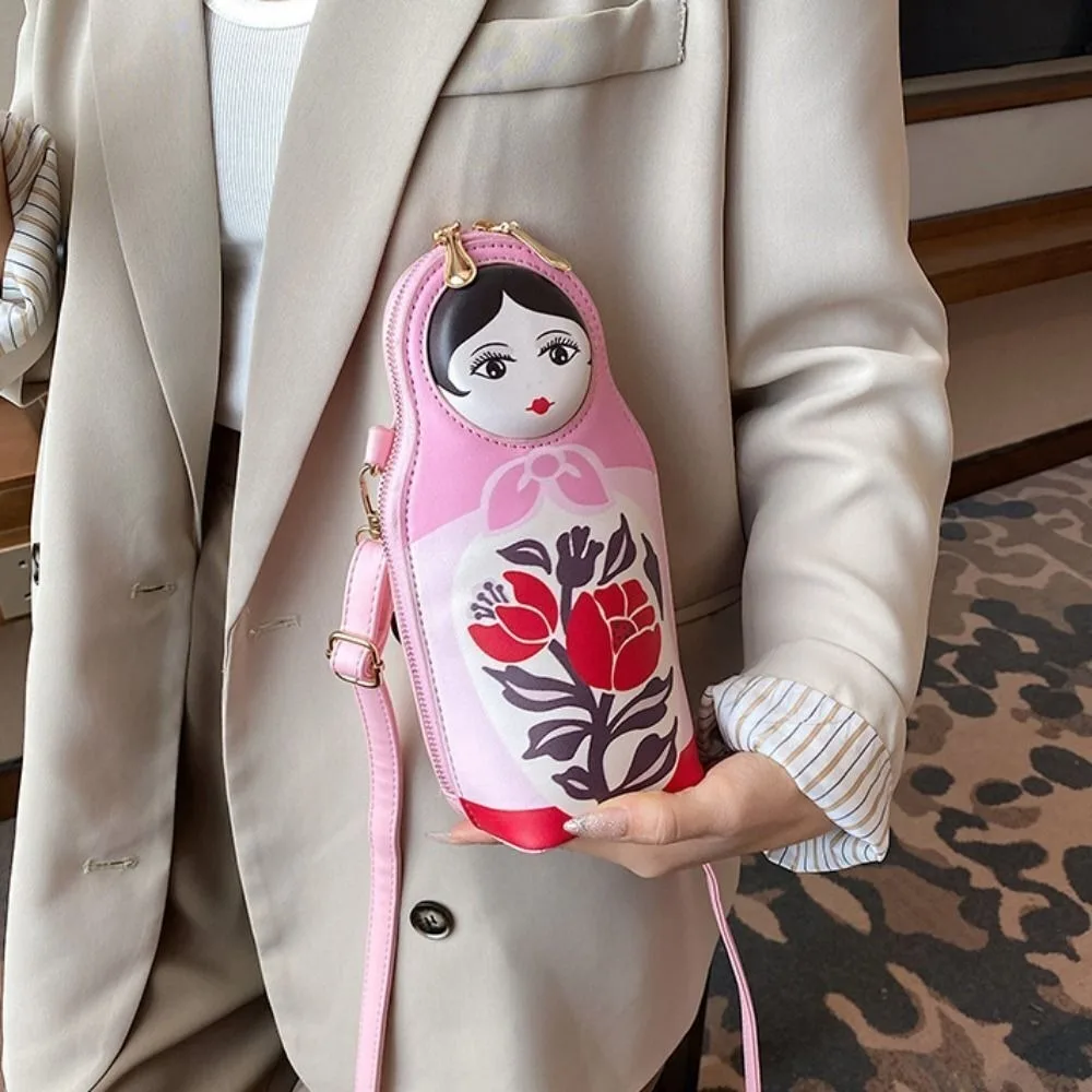 Creative Crossbody Bags New Personality Cute Shoulder Bag Girls Gifts Pink Russian Doll Mobile Phone Bag