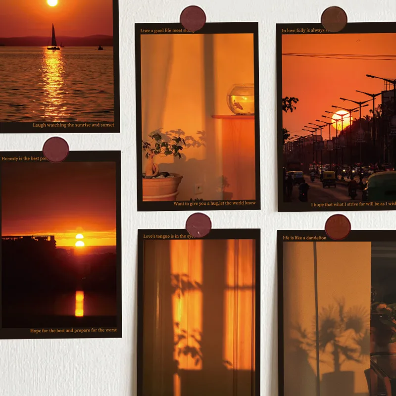 ​Ins Beautiful Sunset Scenery Postcard Photo Props Background Wall Decorative Card Warm Heart Message Greeting Card 10 Sheets