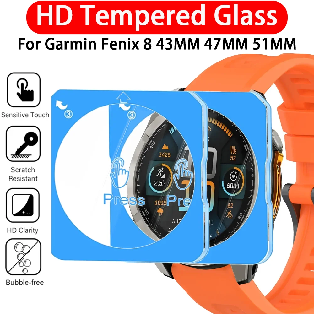 1-2PCS Easy Installation Tempered Glass for Garmin Fenix 8 43mm 47mm 51mm Screen Protector with Positioning Film Kit for Fenix8