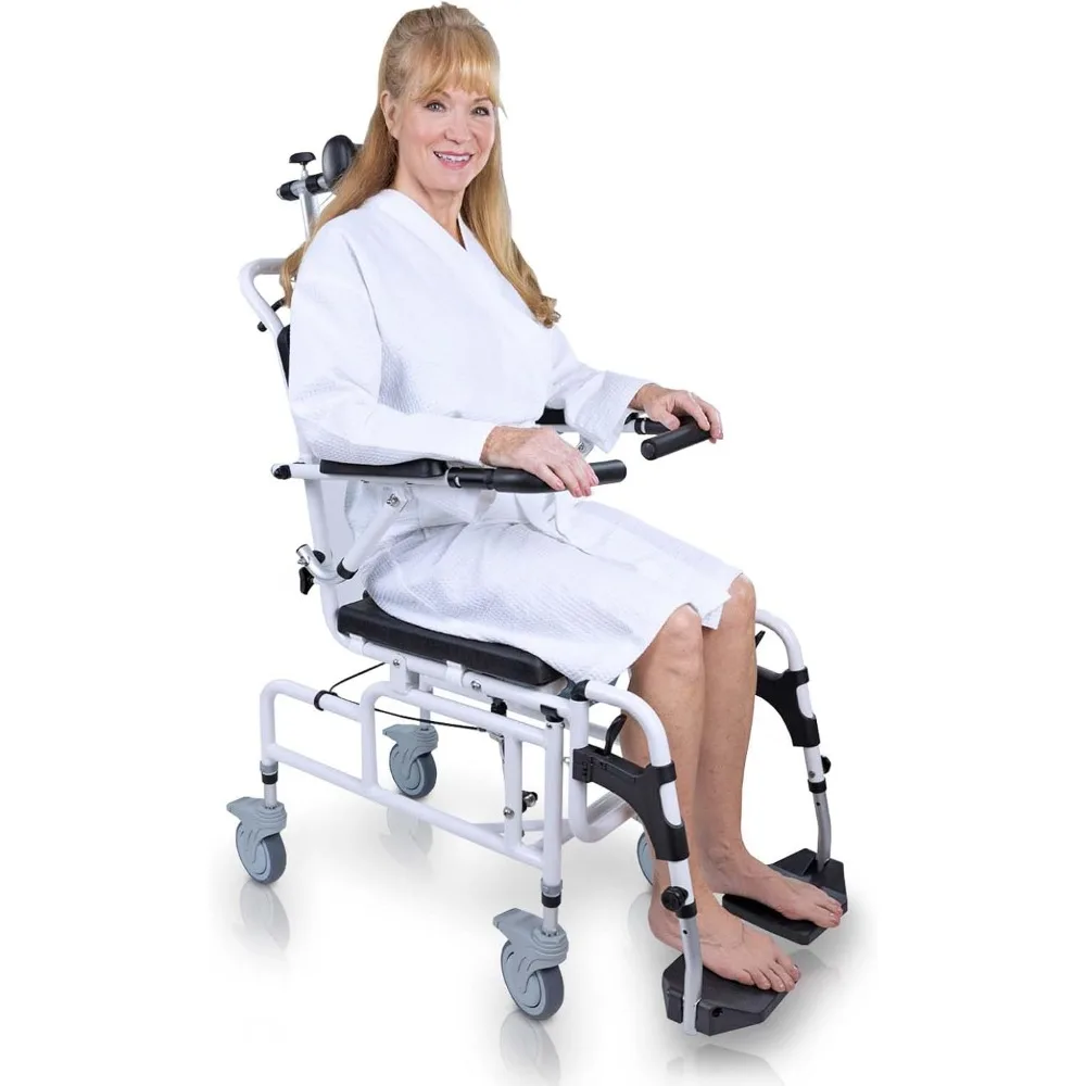 

Reclining Shower Chair with Wheels - Commode Wheelchair for Seniors, Disabled, Bariatric & Handicap - Padded Transfer Rolling