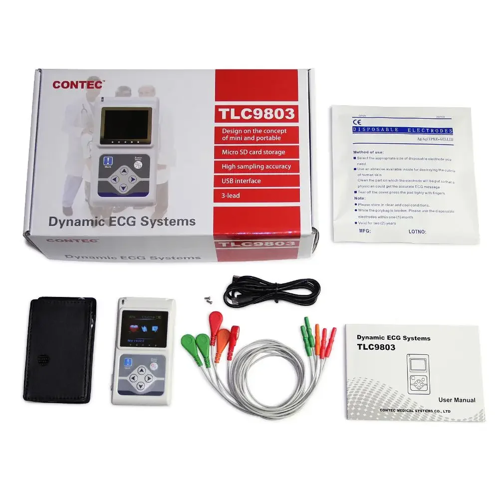 ECG Holter Monitor TLC9803 24 Hours Dynamic Handheld Pacemaker Analyzer EKG System 3 Leads ECG Machine with PC Software