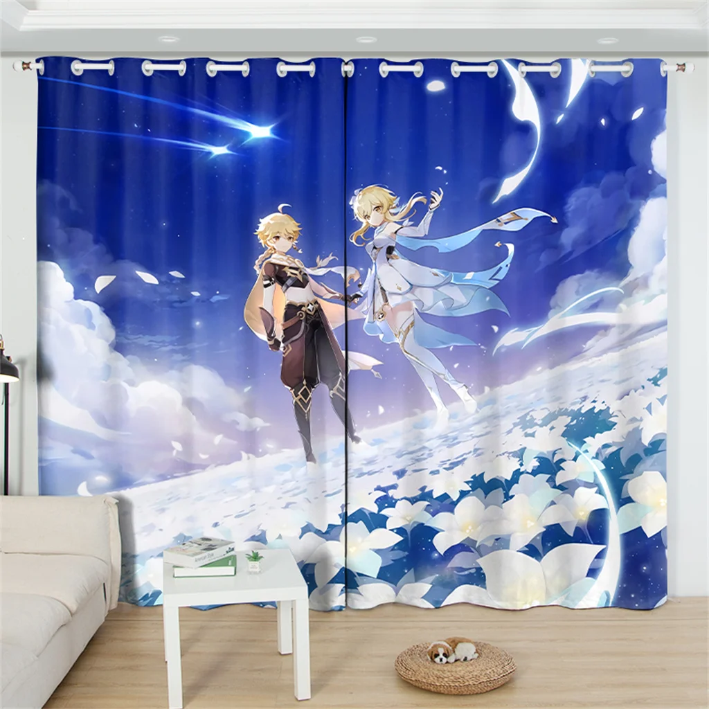 Kazuha Genshin Impact Sunshade Curtains 2 Panels Anime Printing Window Drapes For Living Room Bedroom Cartoon Home Decor Curtain