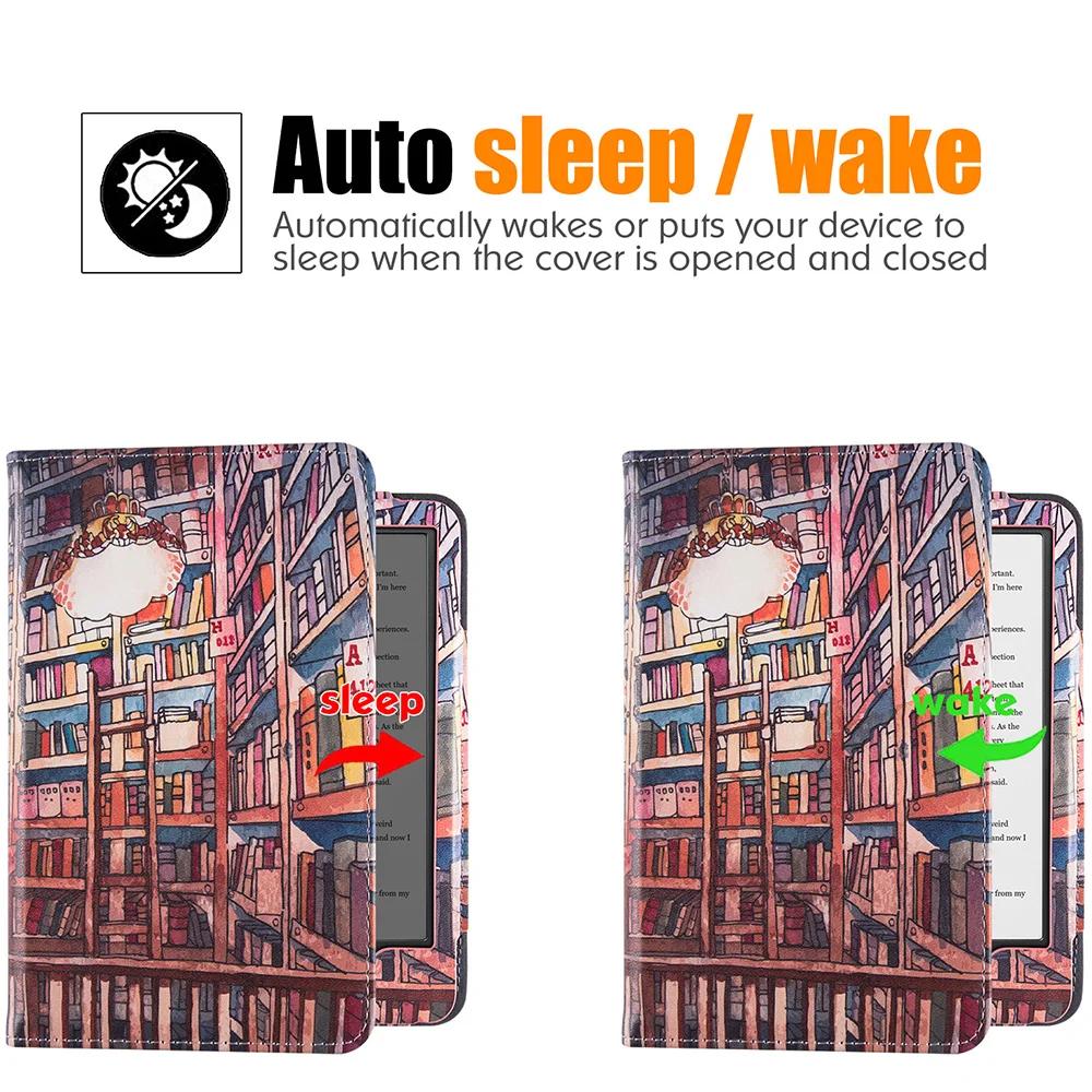 Stand Case for Kobo Clara 2E e-Reader (Model N506) - Premium PU Leather Sleeve Cover with Two Hand Straps/Auto Sleep and Wake