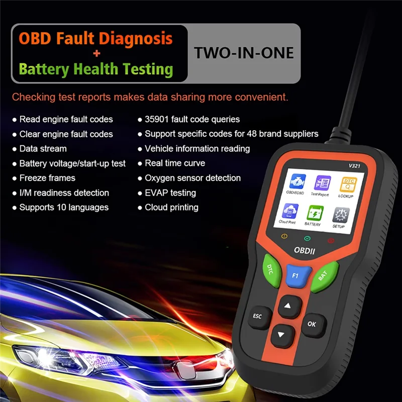 

A50U OBD2 Scanner Diagnostic Tool Code Reader Fault Code Scanner, Streaming Battery Testing And Code Clearing