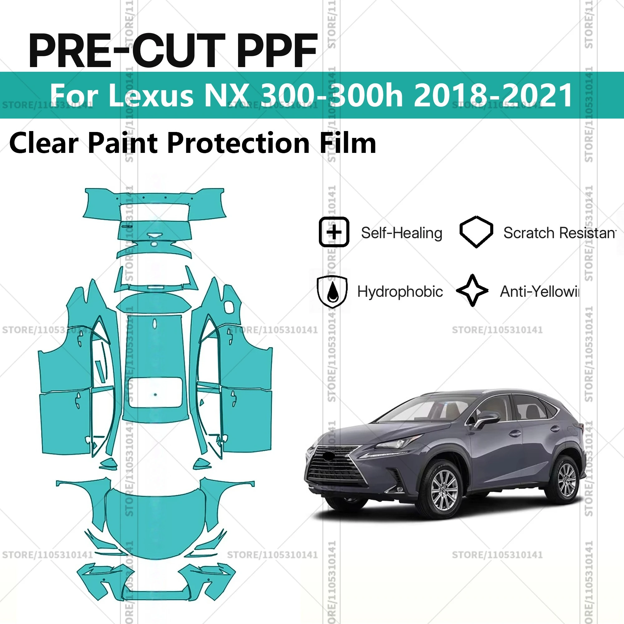 

Для Lexus NX 300-300h 2018-2021: Предварительно вырезанная прозрачная защитная пленка (PPF) для автомобиля, профессиональная автомобильная пленка PPF для полной оклейки кузова