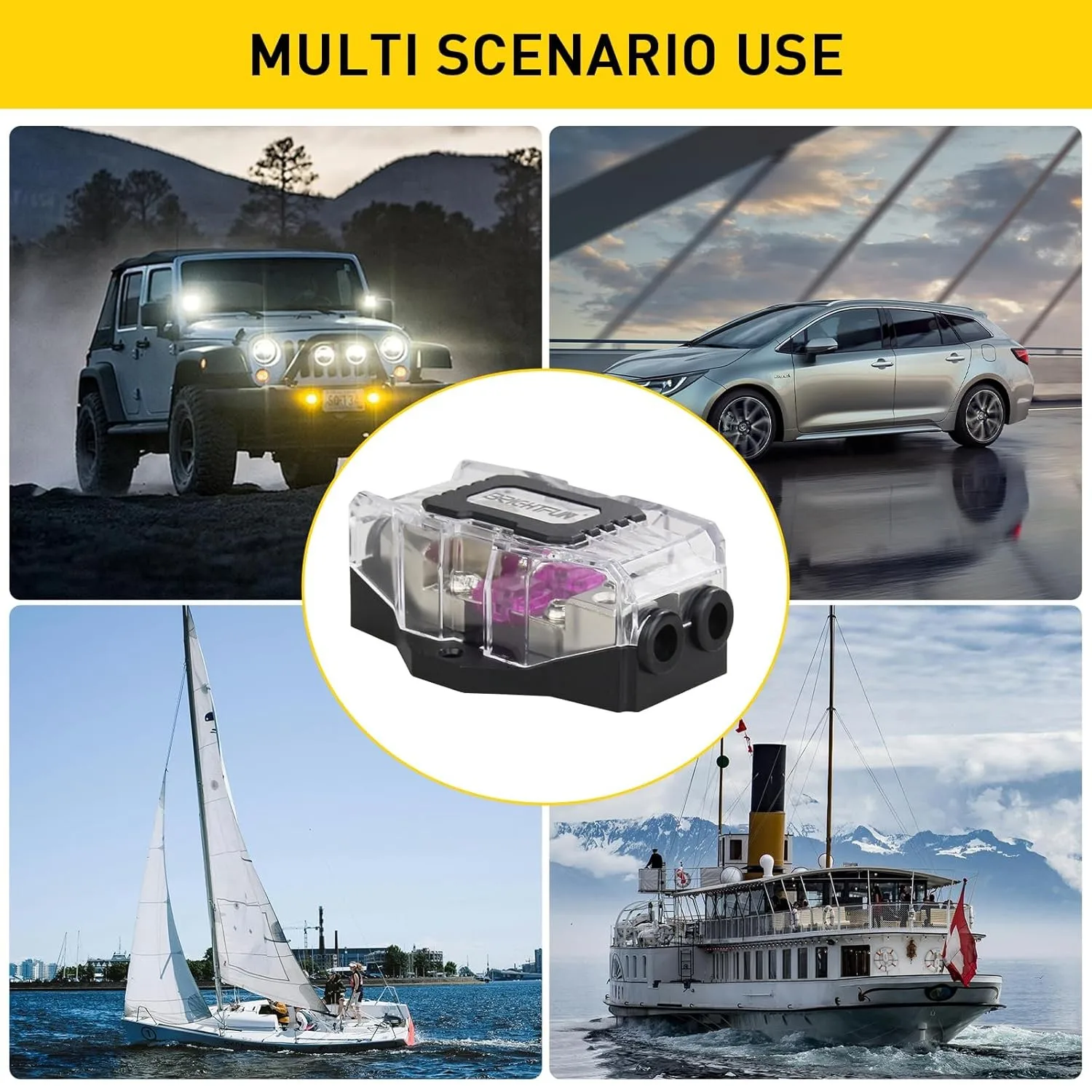 

2-Way Power Distribution Block with 0/2/4AWG Input & 3×4/8/10AWG Outputs, Amp Ground Distributor Car Audio Amplifier Splitter