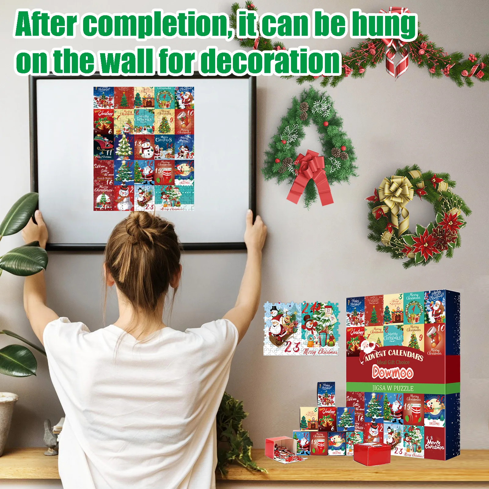 Christmas Countdown 24 Days Puzzles Lightweight and Durable Puzzles for Table Bookshelf Fireplace Decor