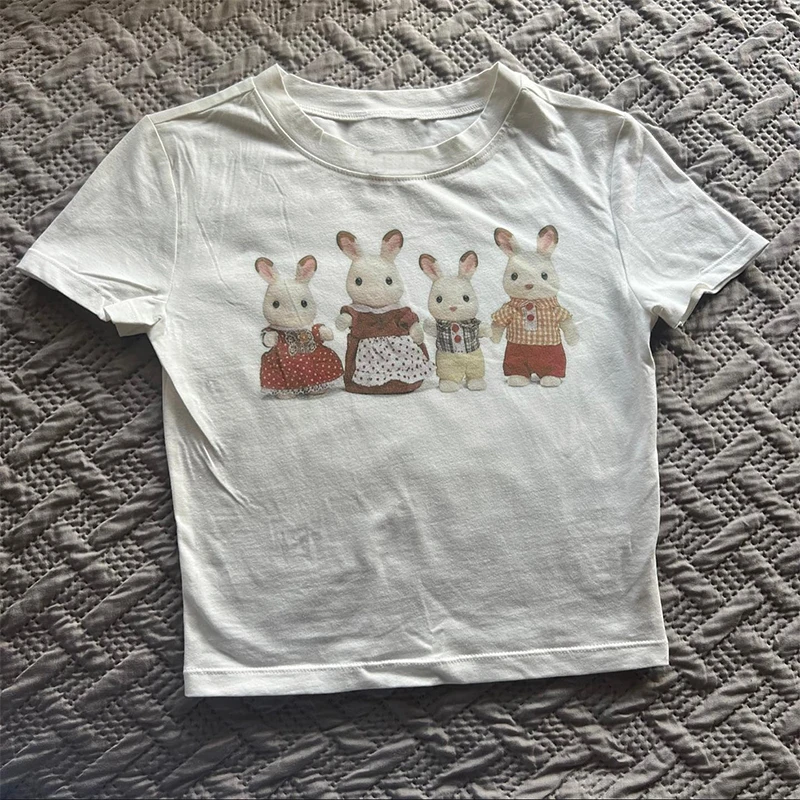 

2000s Top Aesthetics Letter Print Baby Tees Y2k Style Streetwear Short Sleeve Cute Vintage Crop Top Women Fashion Punk Emo Girls