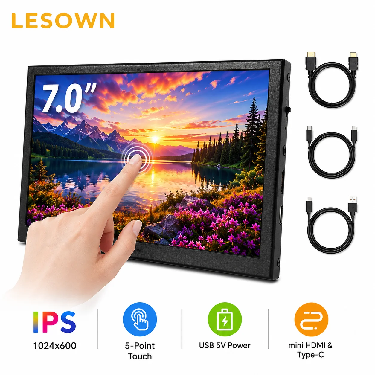 

LESOWN 7.0" Metal Touch Sub-display 1024x600 Type-C Audio External Screen for Radxa Zero Single Board Computer Workspace