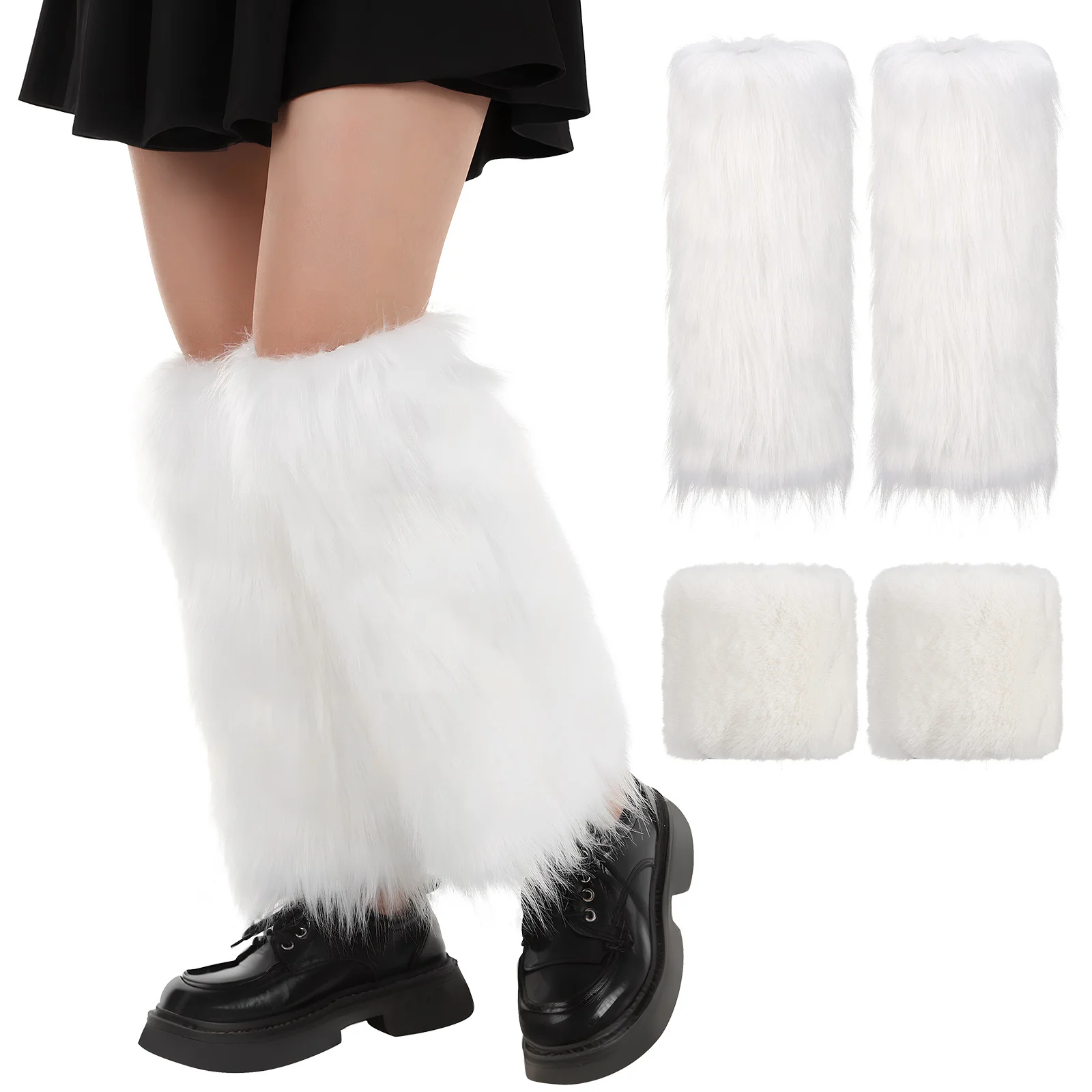 1 Zestaw Białych Zimowych Ocieplaczy na Nogi i Nadgarstki, Miękkie i Wygodne Akcesoria Świąteczne, Ochraniacze na Buty, Nakładki na Festiwal