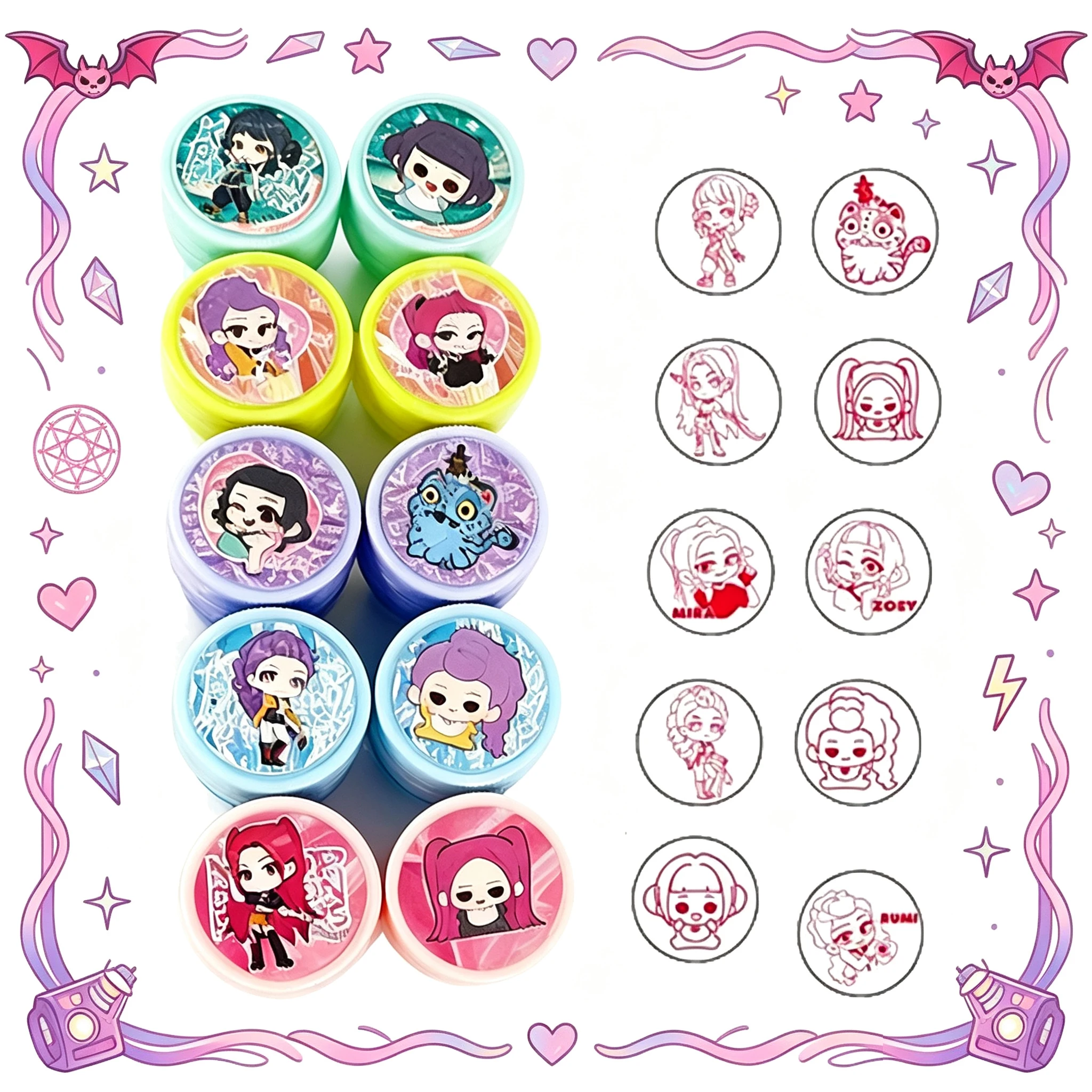 Dämonenjäger-Team Party-Geschenkset: Stempel, Schnapparmband, Abzeichen, Aufkleber, Geburtstagsdekoration, Geschenke, Spielzeugpaket, Klassenzimmer-Belohnungen, Preise – Detail 2