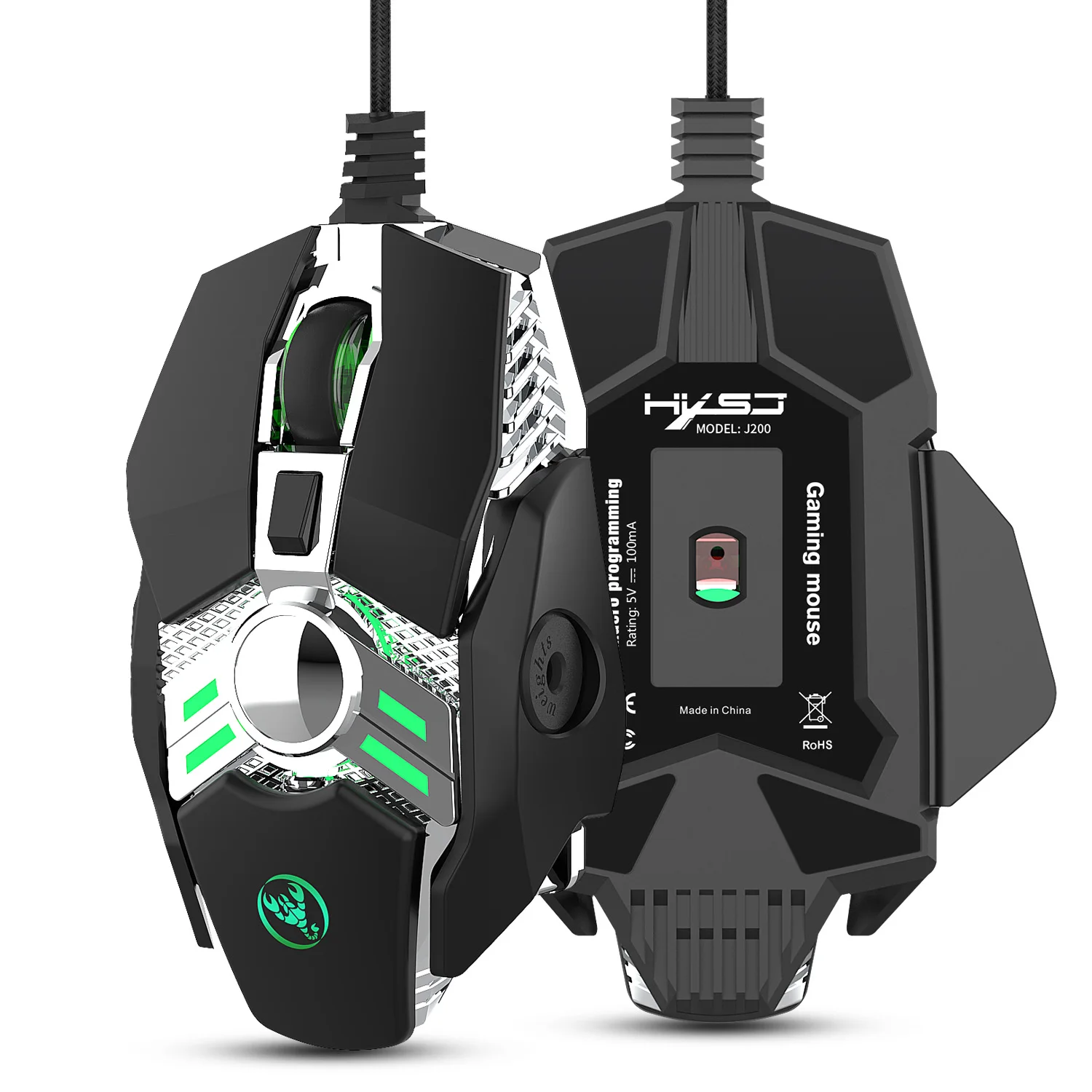 

HXSJ J200 Mechanical Gaming Mouse 6400DPI 7-key Programmable Wired Mouse Light Cool Automatic Gun for PUBG PC Gamer