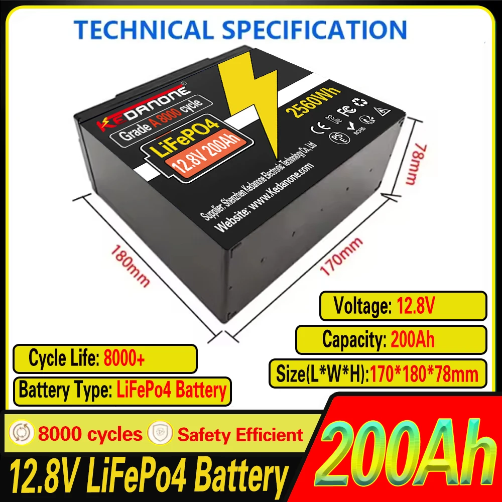 

Brand New LiFePO4 12.8V 24V 100ah 180ah 200ah 220Ah LiFePO4 Lithium Battery 100A BMS 6000+ cyclic for Inverter Solar RV