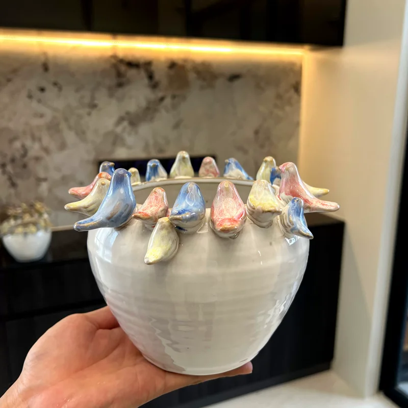 xx-Bird Snail Large Diameter Ceramic Flower Pot Decoration Home Livingroom Succulent Butterfly Orchid Flower Vase Ornaments