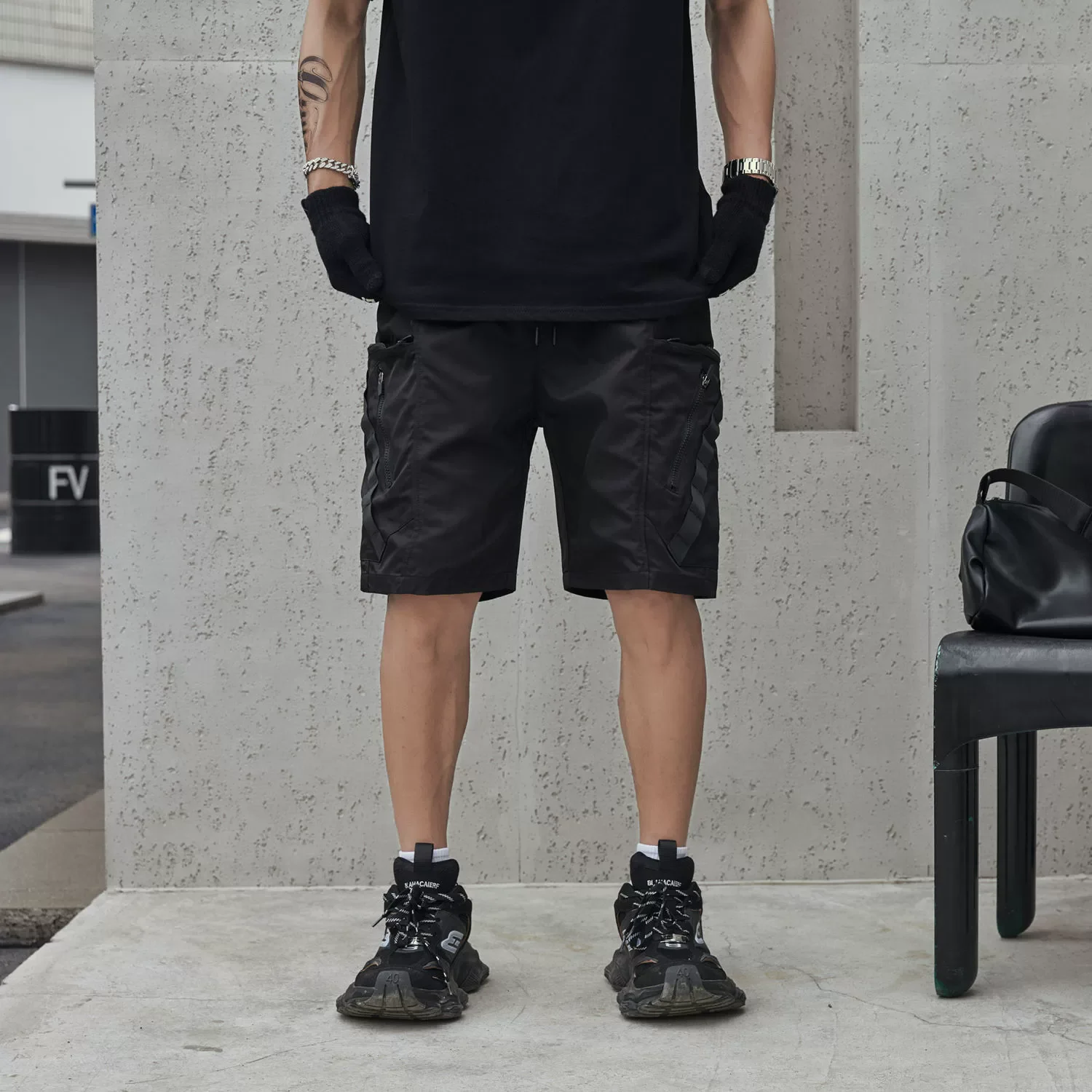 2025 Summer Cargo Shorts Mens Multi Pocket Tactical Short Pant Functional Loose Streetwear Elastic Waist Shorts Black Techwear