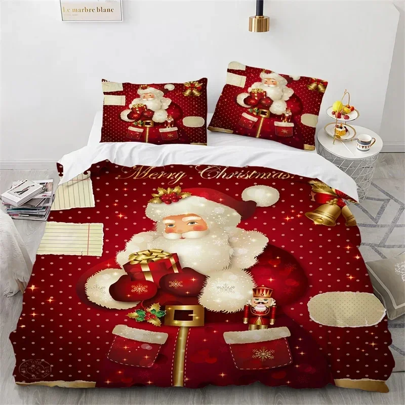 3D Print Cartoon Christmas Santa Claus Bedding Set Double Twin King Duvet Cover Comforter Pillowcase Boys Girls Adults Bedroom