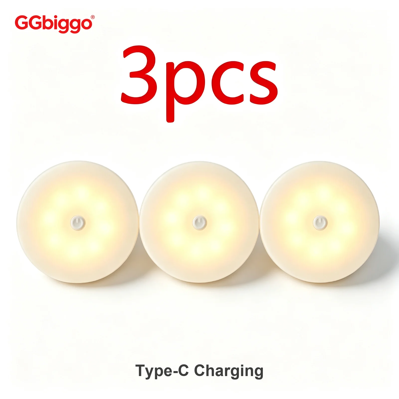 Type-c Rechargeable Motion Sensor LED Night Light for Kitchen Bedroom Stairs Hallway Cabinet Closet - Energy Efficient