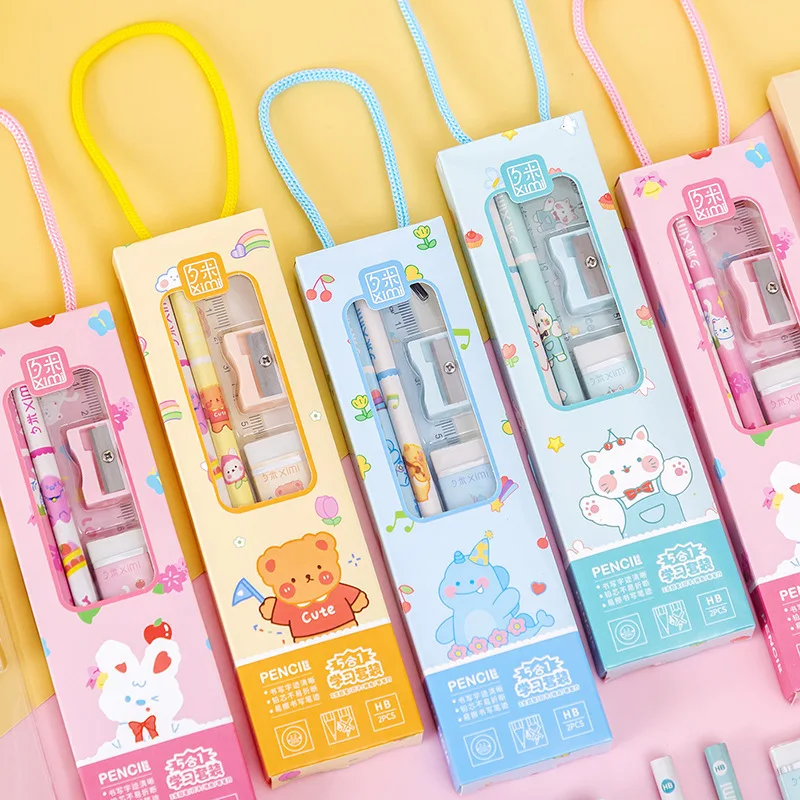 40Sets Student Stationery Set Five Piece Kindergarten Children's Birthday Gift School Office Stationery Drawing Supplies Pencil