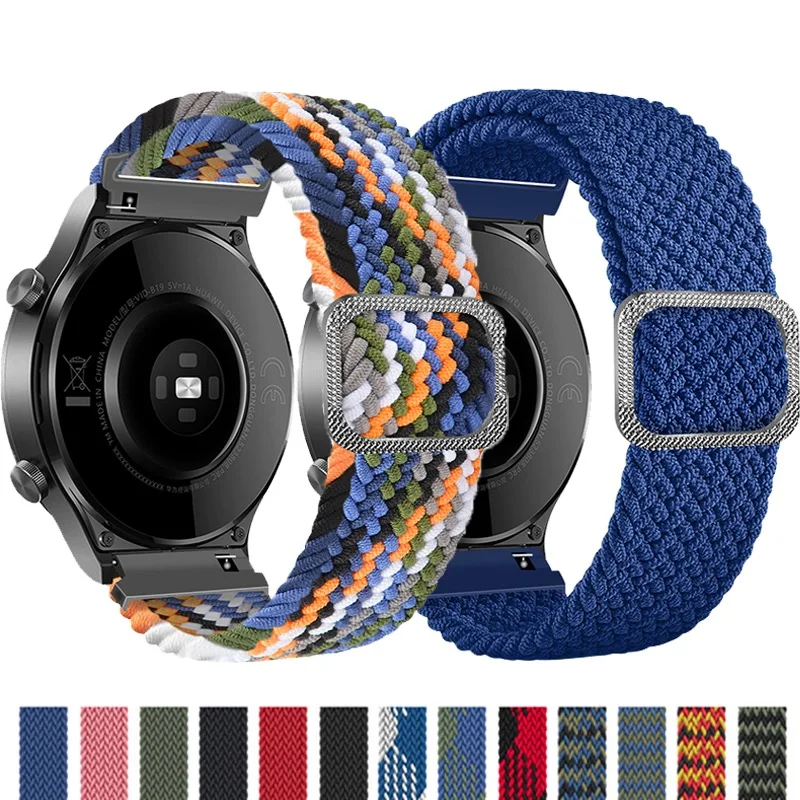 22mm 20mm Braided Nylon Strap for Samsung galaxy watch/Active 2/Amazfit GTR adjustable solo loop strap for Huawei watch GT2 Band