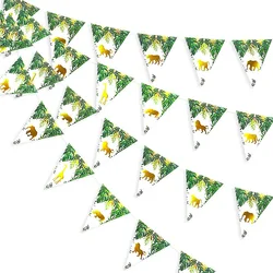 Jungle Safari Animal Pennant Banners Decor Paper Triangle Garlands Baby Shower Boys Wild One 1st Birthday Party Bunting Supplies