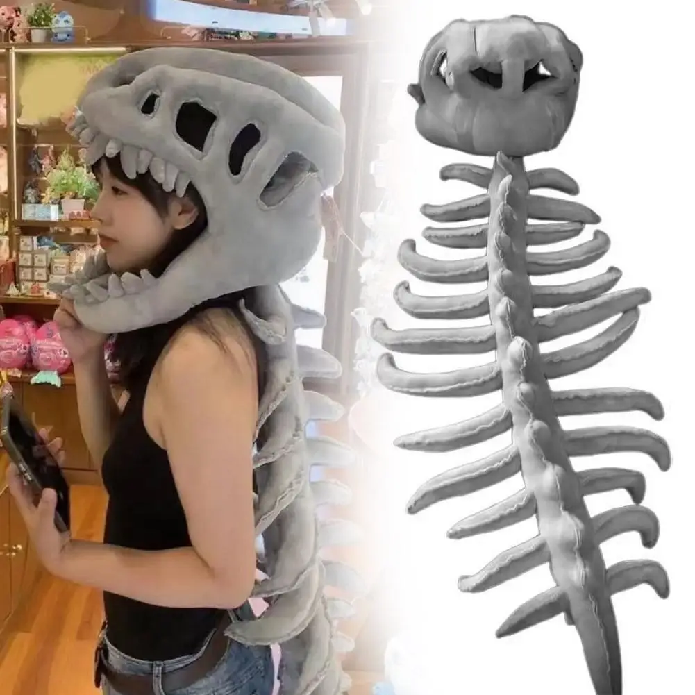 Realistic Dinosaur Skeleton Costume Set Halloween Carnival Fun Skeleton Dinosaur Party Costume Headgear Dress-Up Fossil Jumpsuit